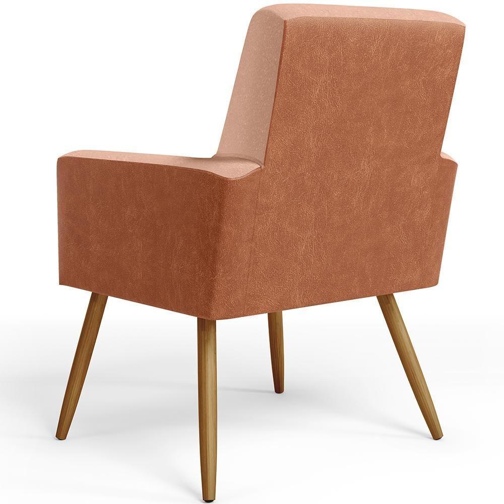 Kit 03 Poltronas Pés Palito Linho Rosê Couríssimo Camel - 4