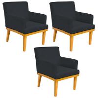 Kit 03 Poltronas Base Mel Beatriz W01 Suede Preto - 1