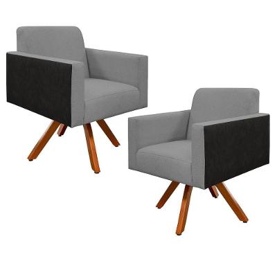 Kit 2 Poltronas Decorativa Helô L02 Giratória Cinza Preto Lyam Decor