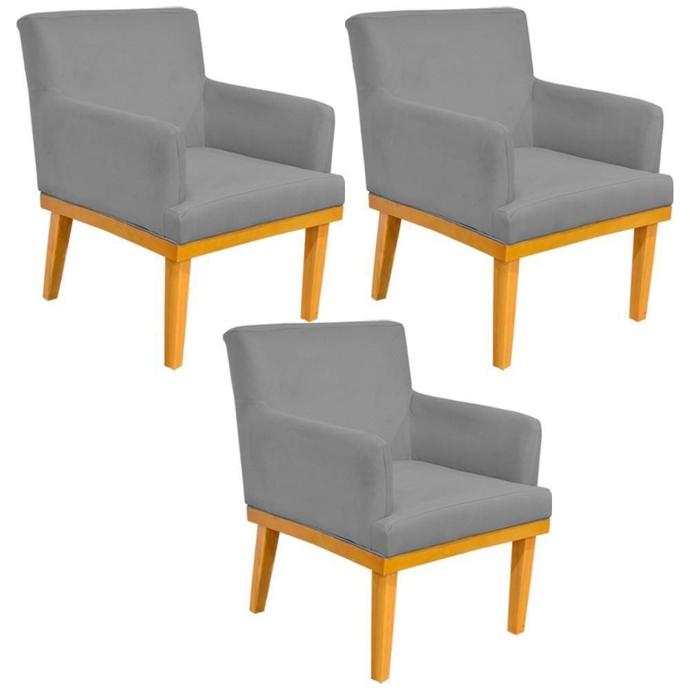 Kit 03 Poltronas Base Mel Beatriz W01 Corano Cinza - 1