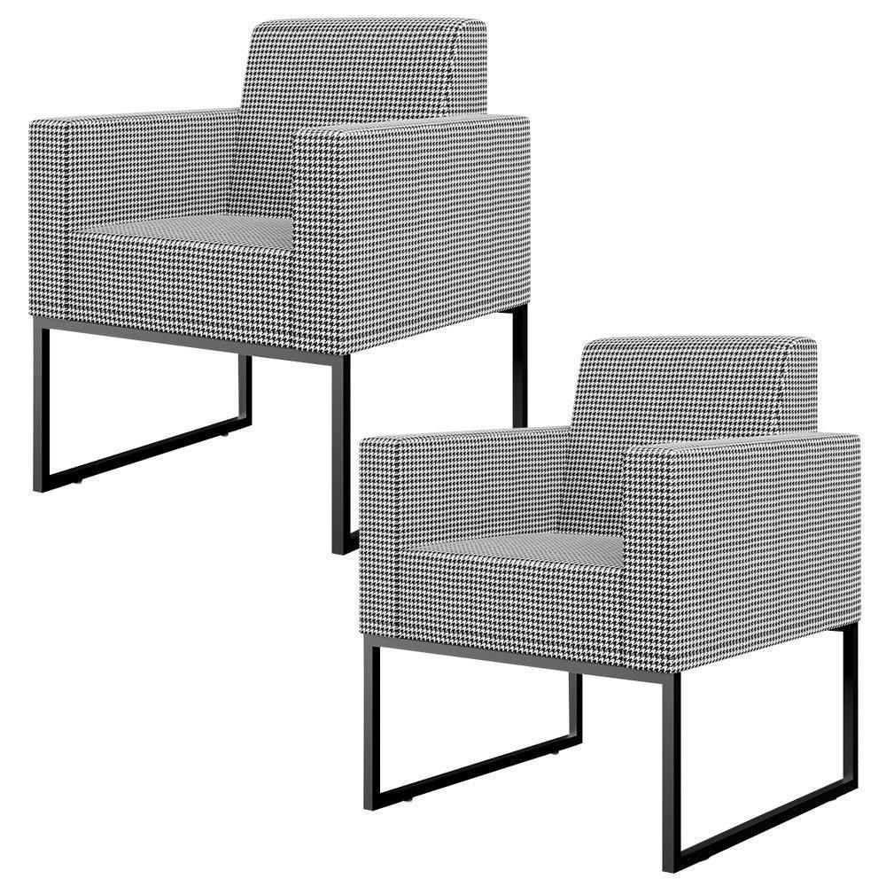 Kit 02 Poltronas Sala Base Fixa Metal Helô L02 Pied Poule - 1