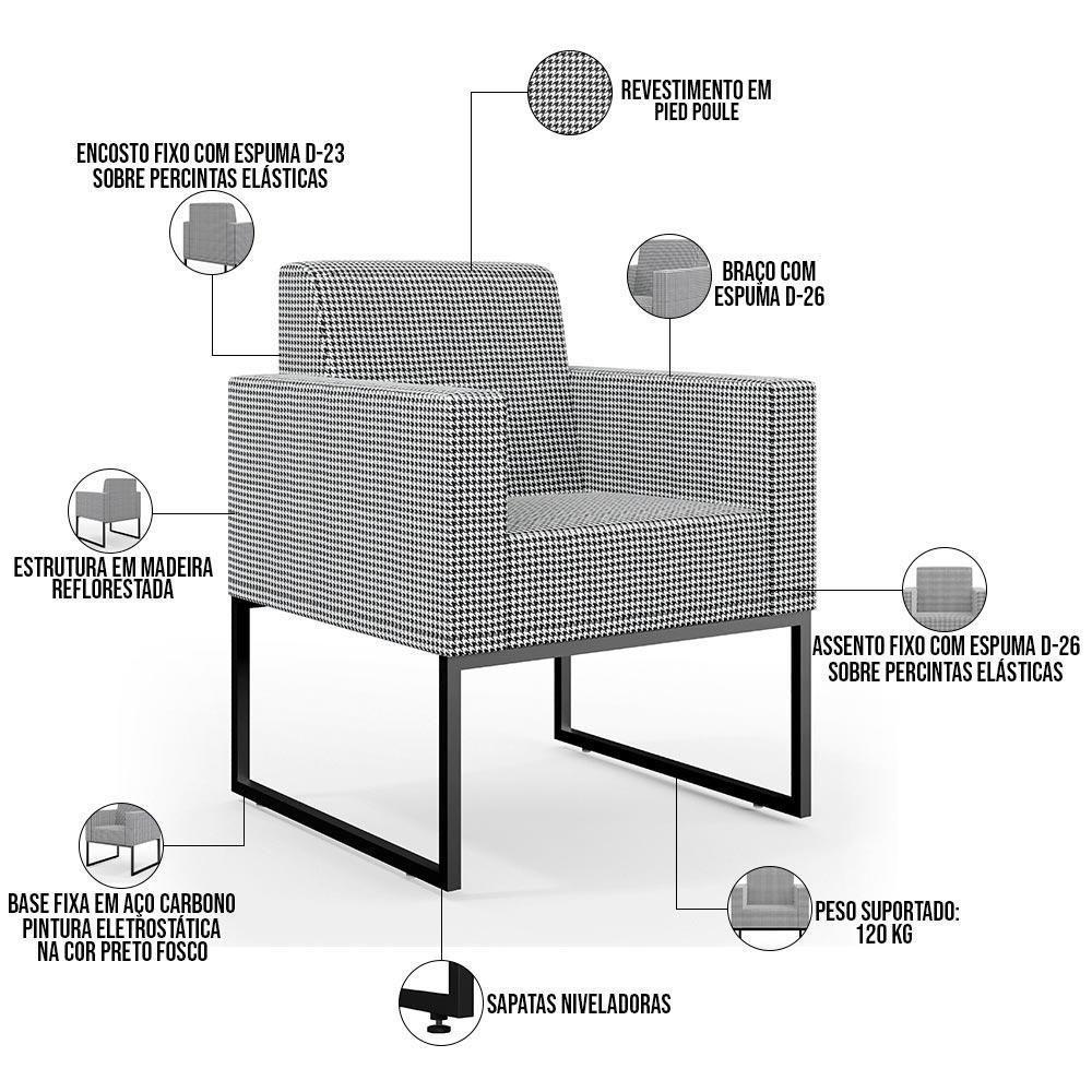 Kit 02 Poltronas Sala Base Fixa Metal Helô L02 Pied Poule - 6