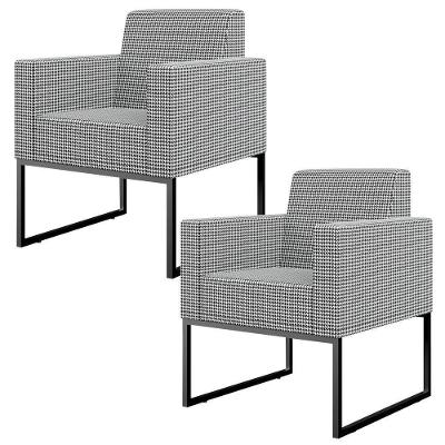 Kit 2 Poltronas Decorativas Helô L02 Pied Poule Suede Preto Multicolorido Lyam Decor