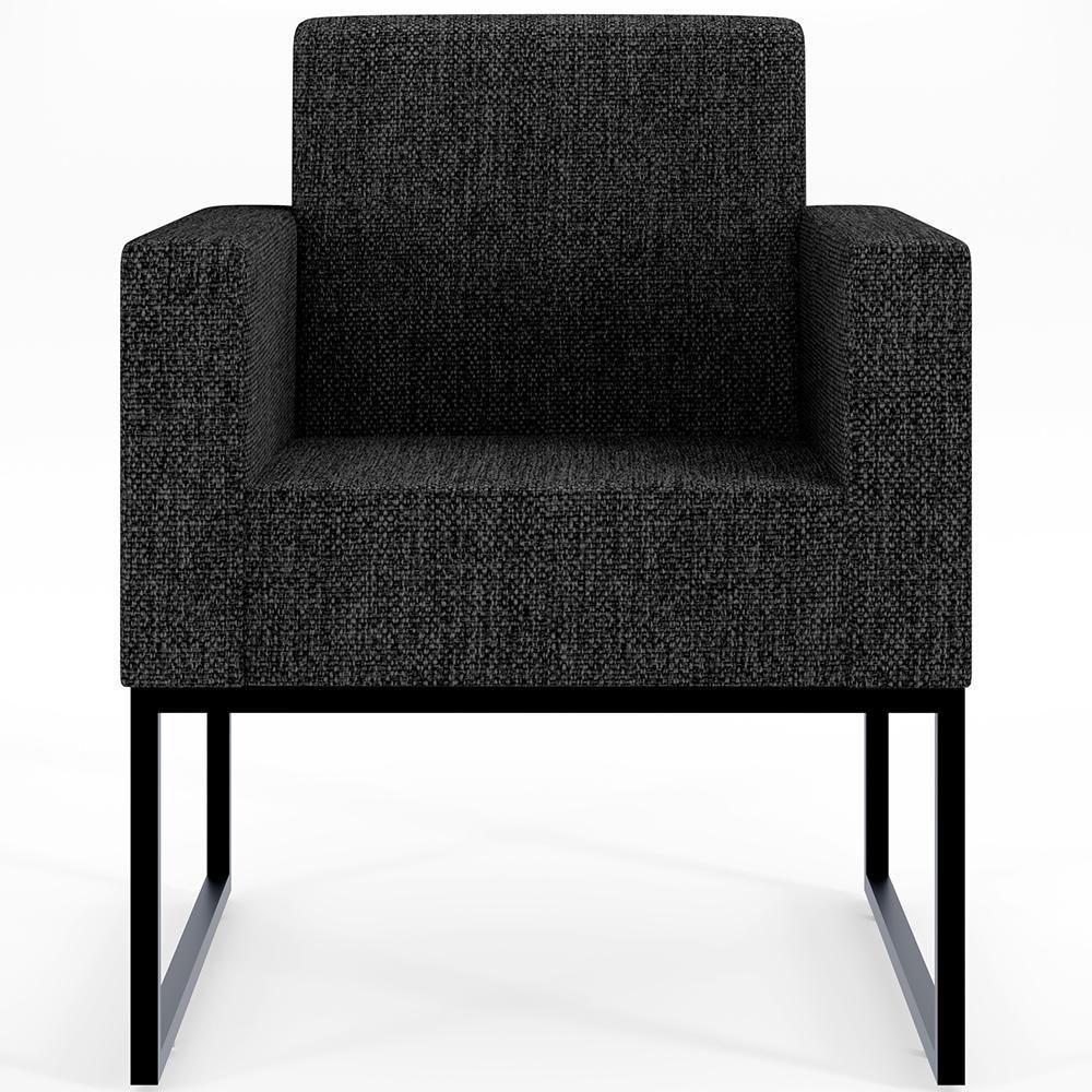 Kit 03 Poltronas Recepção Base Fixa Metal Linho Chumbo - 6