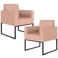 Kit 02 Poltronas Base Fixa De Metal Helô L02 Linho Rosê - 1