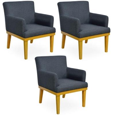 Kit 03 Poltronas Para Sala De Estar Beatriz W01 Linho Chumbo