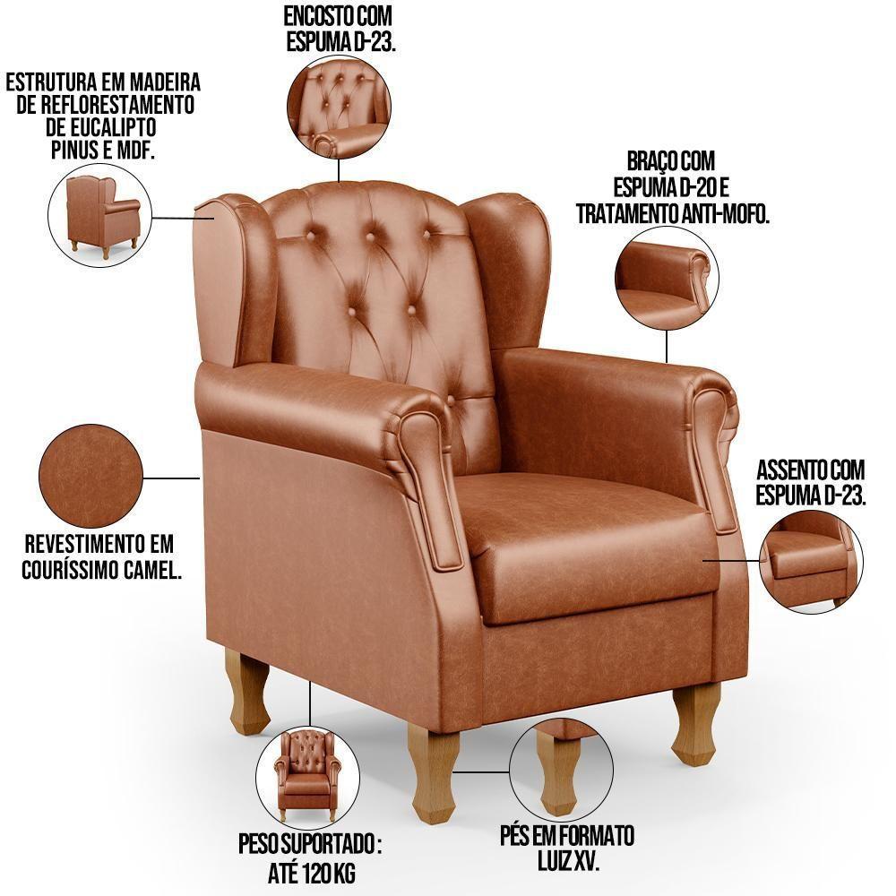 Kit 02 Poltronas Decorativa Yara P02 Camel - 6