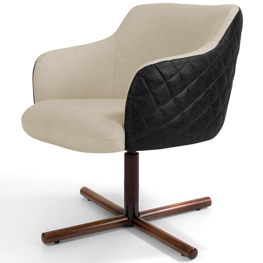 Poltrona Giratória Base X Linho Bege Tressê Corano Preto - 1