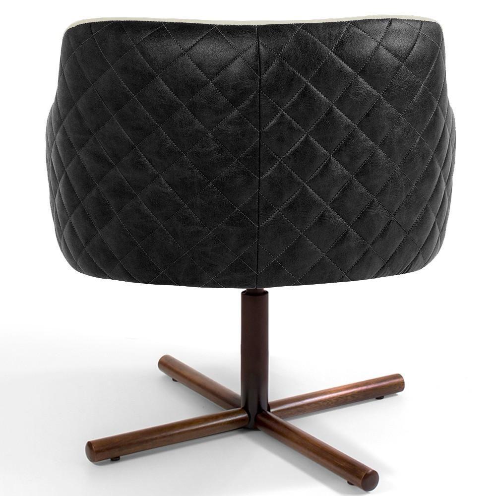 Poltrona Giratória Base X Linho Bege Tressê Corano Preto - 3