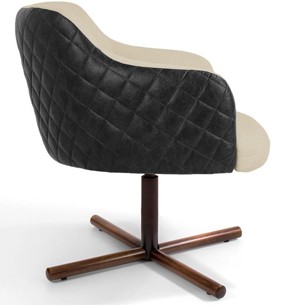 Poltrona Giratória Base X Linho Bege Tressê Corano Preto - 5