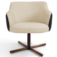 Poltrona Giratória Base X Linho Bege Tressê Corano Preto - 11