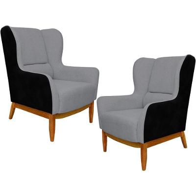 Kit 2 Poltronas Decorativas Milena D02 Cinza C-416 Preto Lyam Decor