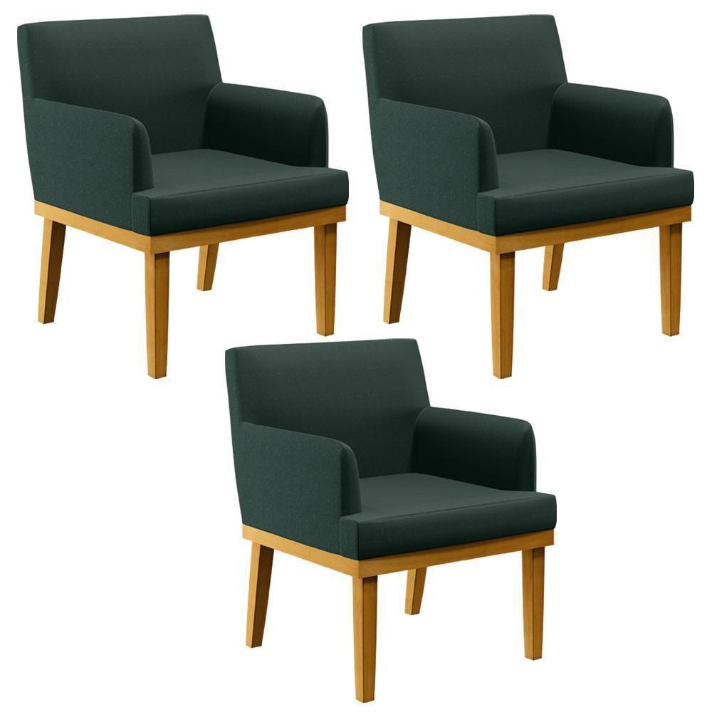 Kit 03 Poltronas Beatriz W01 Linho Verde Musgo - 1