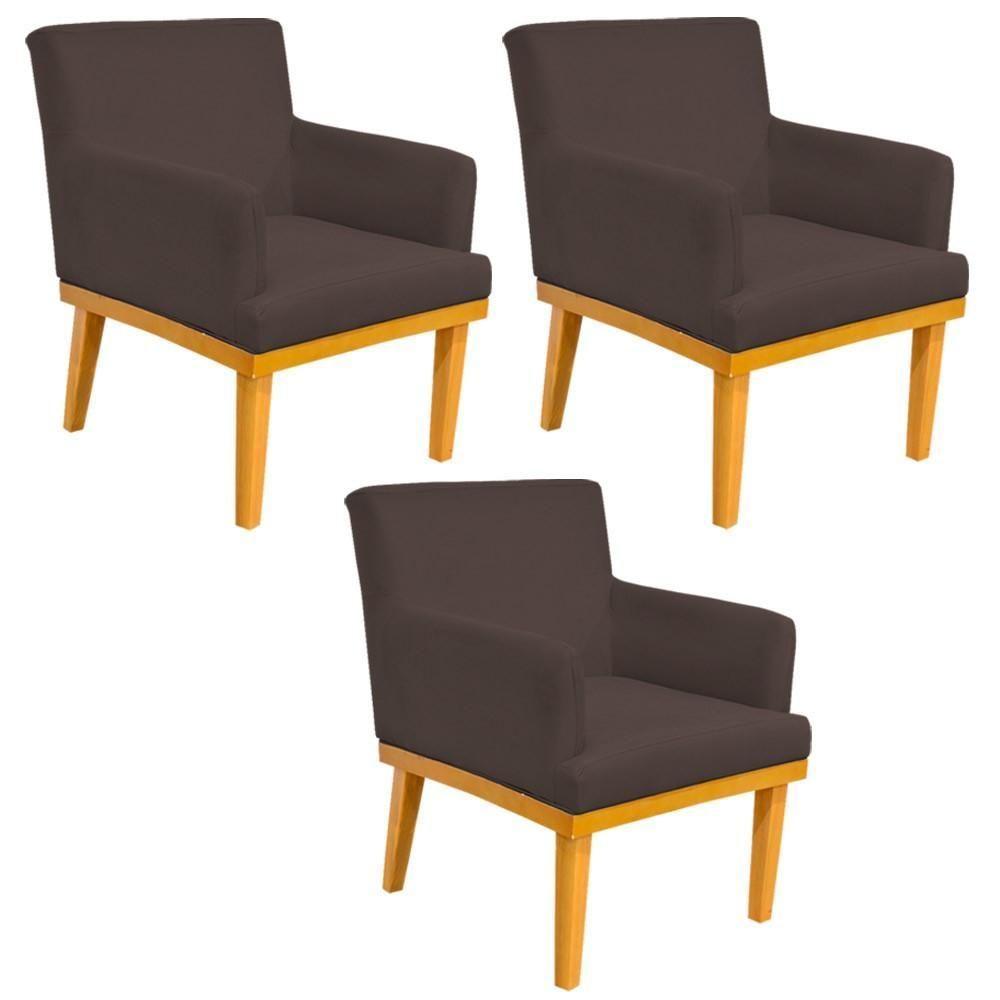 Kit 03 Poltronas Base Mel Beatriz W01 Suede Marrom - 1