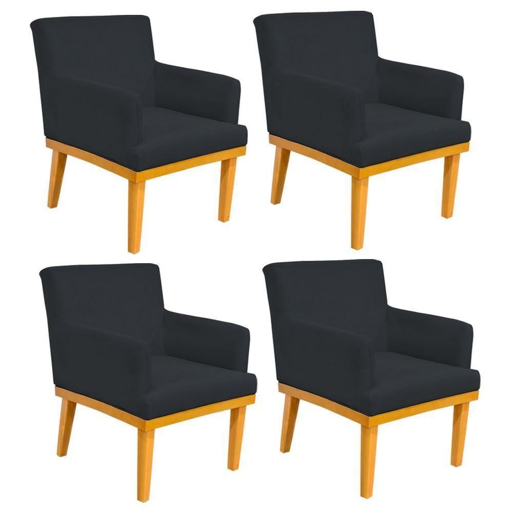 Kit 04 Poltronas Base Mel Beatriz W01 Suede Preto - 1