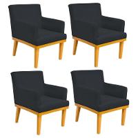 Kit 04 Poltronas Base Mel Beatriz W01 Suede Preto - 1