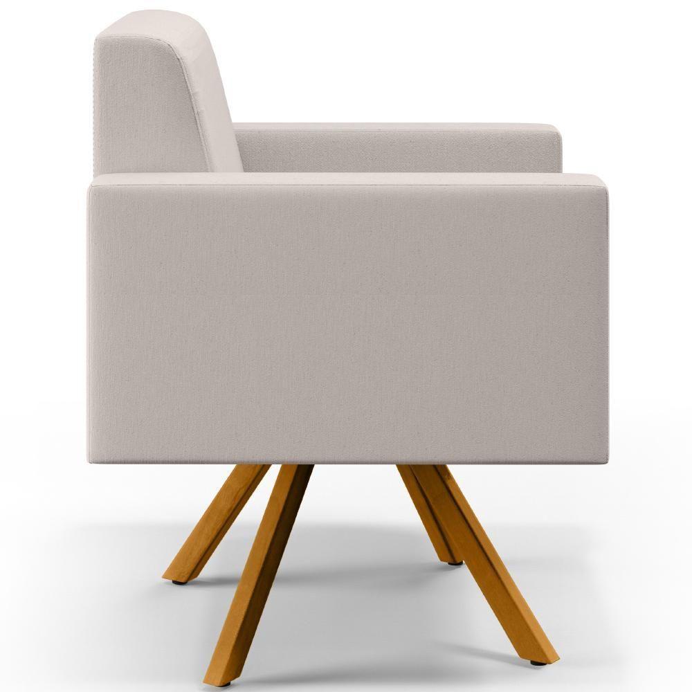 Kit 02 Poltronas Base Giratória De Madeira Helô L02 Cru - 4