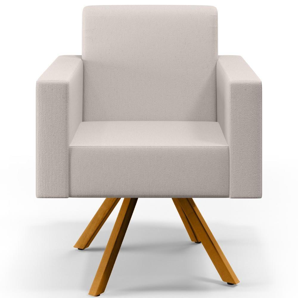 Kit 02 Poltronas Base Giratória De Madeira Helô L02 Cru - 6