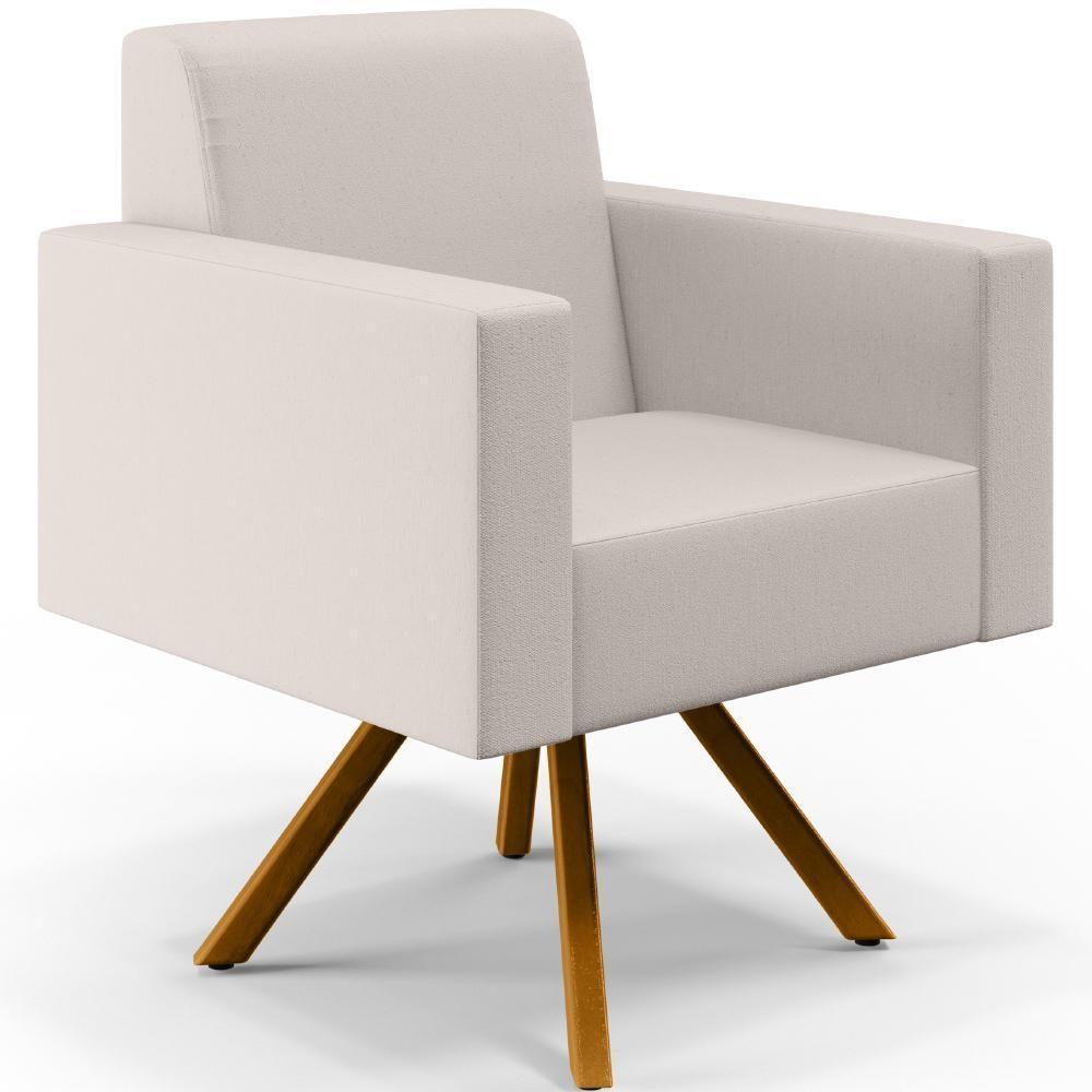 Kit 02 Poltronas Base Giratória De Madeira Helô L02 Cru - 9