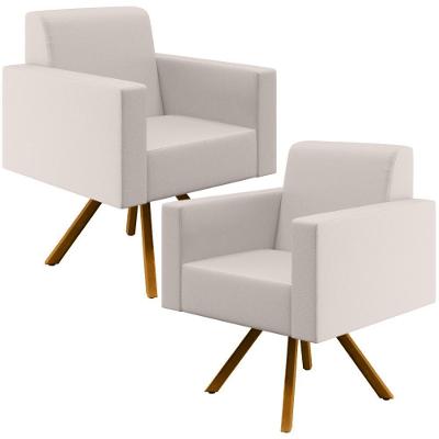 Kit 02 Poltronas Base Giratória De Madeira Helô L02 Cru