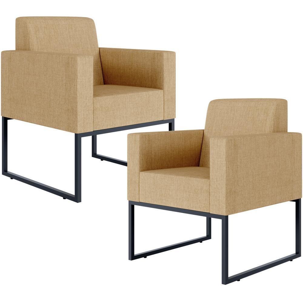 Kit 02 Poltronas Helô L02 Linho Bege Escuro - 1