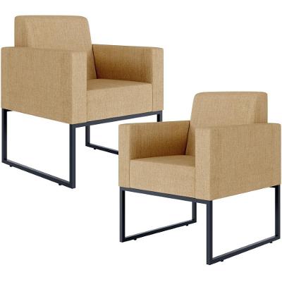 Kit 2 Poltronas Helô L02 Decorativa Linho Bege Escuro Lyam Decor