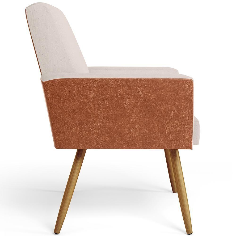 Kit 04 Poltronas Pés Palito Linho Cru Couríssimo Camel - 3