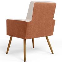 Kit 04 Poltronas Pés Palito Linho Cru Couríssimo Camel