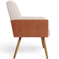 Kit 04 Poltronas Pés Palito Linho Cru Couríssimo Camel - 5