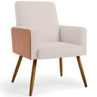 Kit 04 Poltronas Pés Palito Linho Cru Couríssimo Camel - 10