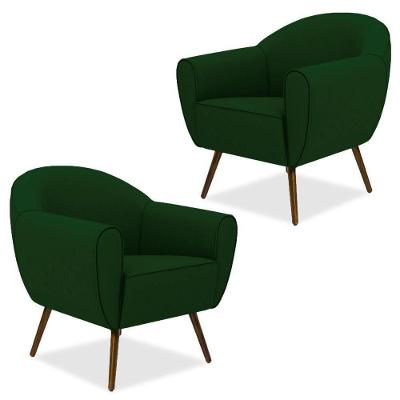 Kit 2 Poltronas Decorativas Nina D02 Veludo Verde Assento Fixo com Espuma D28 HR Lyam Decor