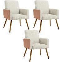 Kit 03 Poltronas Pés Palito Linho Champagne Couríssimo Camel - 1