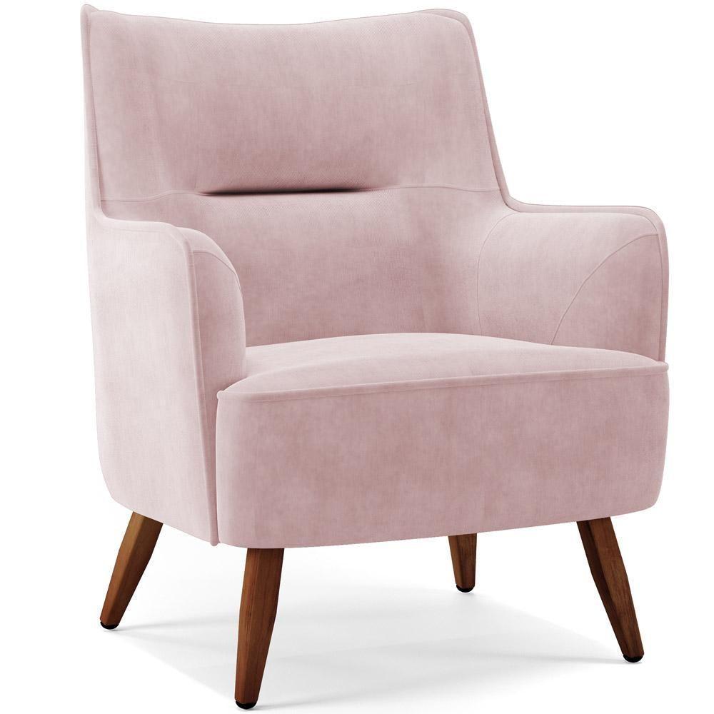 Poltrona Fixa Pés De Madeira Isabella Veludo Rosê C-305 - 1