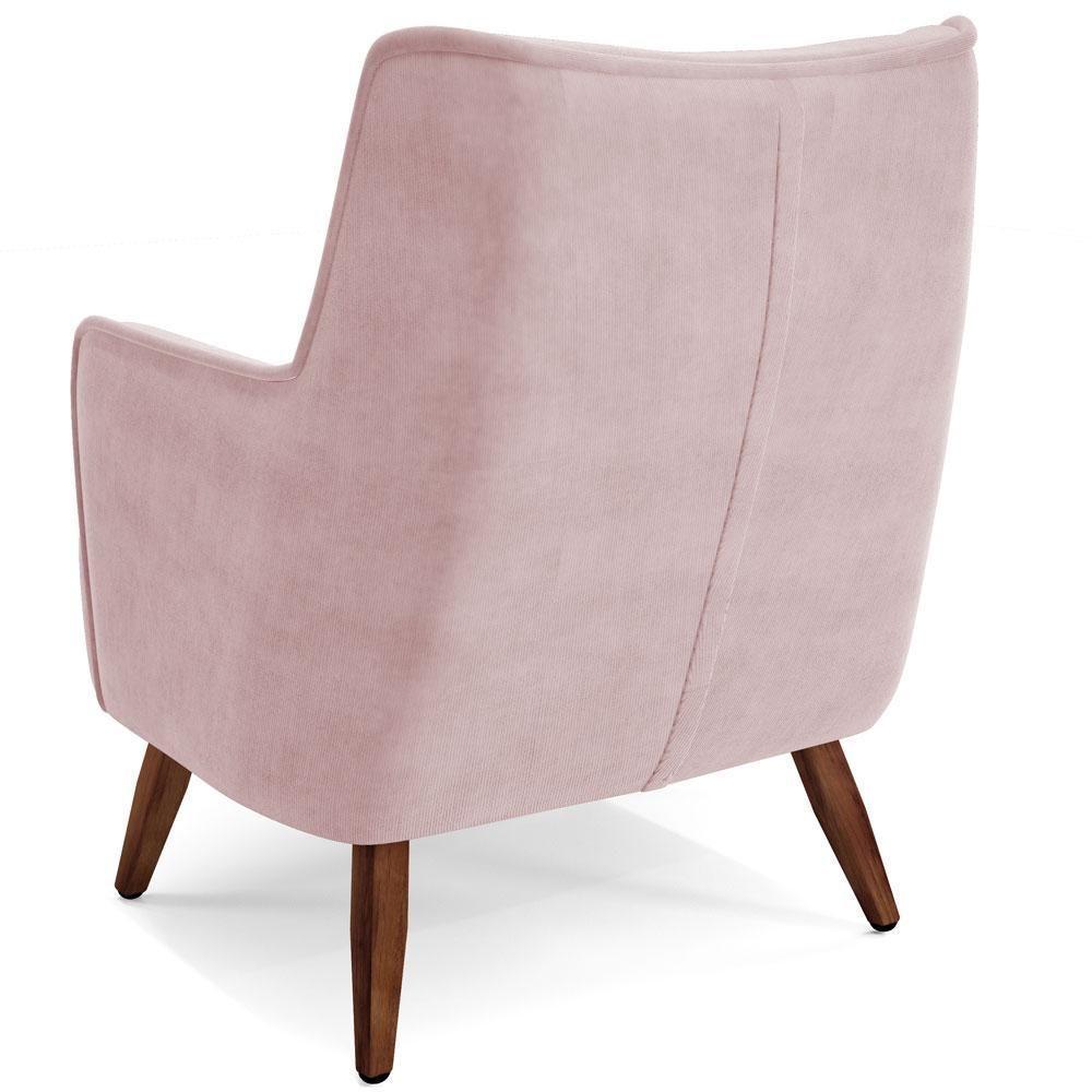 Poltrona Fixa Pés De Madeira Isabella Veludo Rosê C-305 - 2