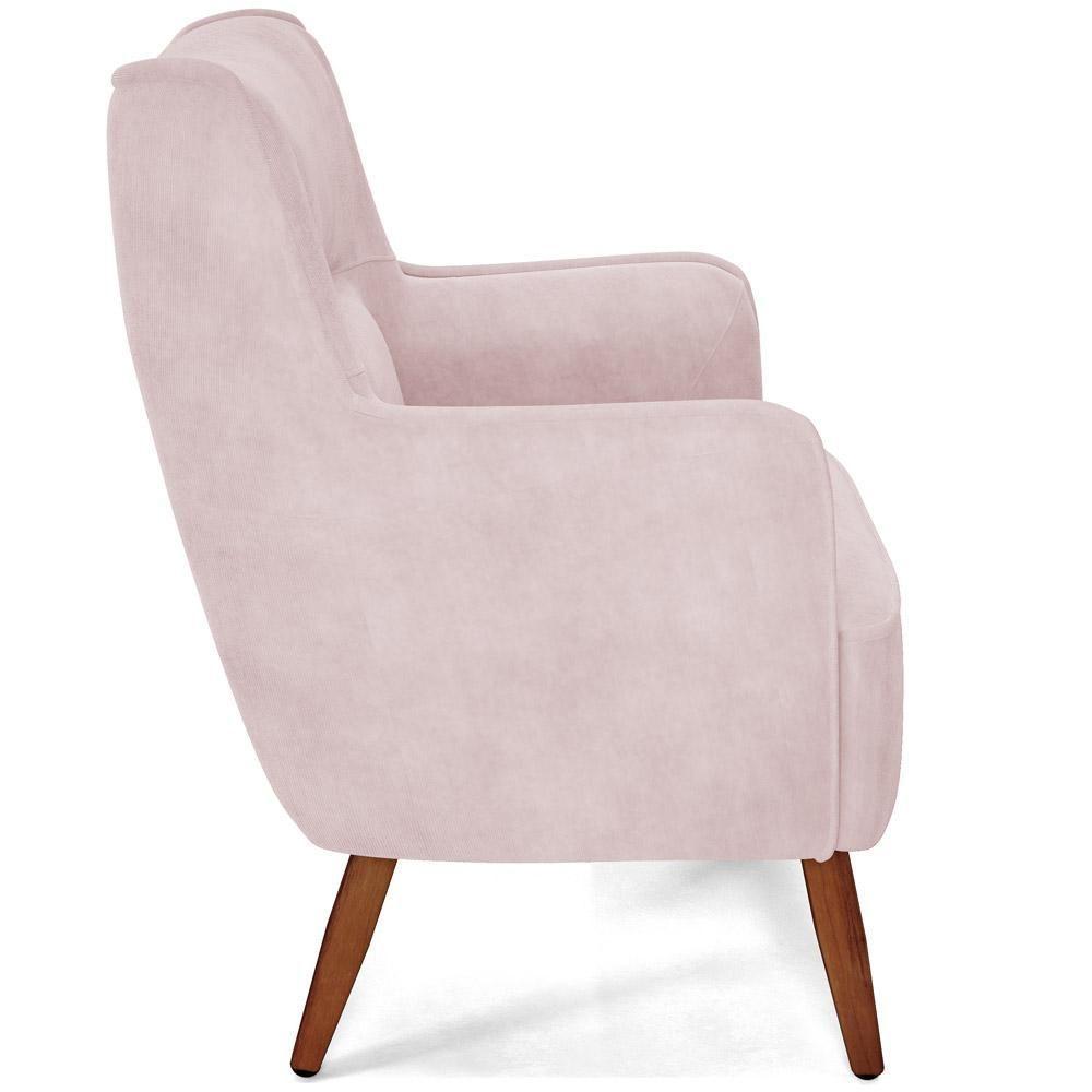 Poltrona Fixa Pés De Madeira Isabella Veludo Rosê C-305 - 3