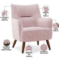 Poltrona Fixa Pés De Madeira Isabella Veludo Rosê C-305 - 5