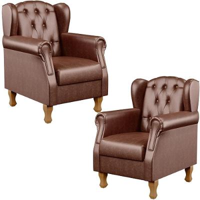 Kit 2 Poltronas Decorativas Yara P02 Couríssimo Marrom Lyam Decor