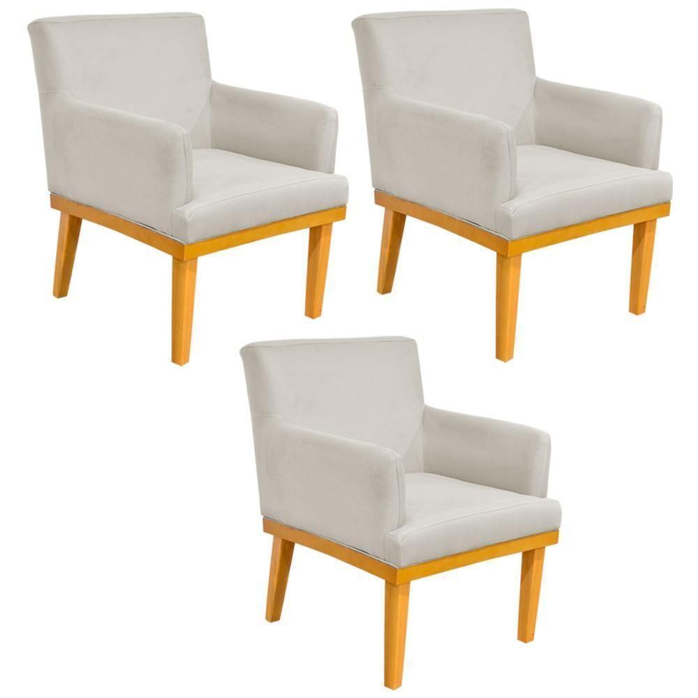 Kit 03 Poltronas Base Mel Beatriz W01 Suede Bege - 1