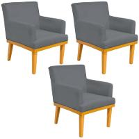 Kit 03 Poltronas Base Mel Beatriz W01 Suede Cinza - 1