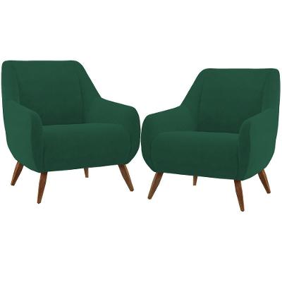 Kit 2 Poltronas Paloma D02 Decorativa Fixa Veludo Verde Lyam Decor