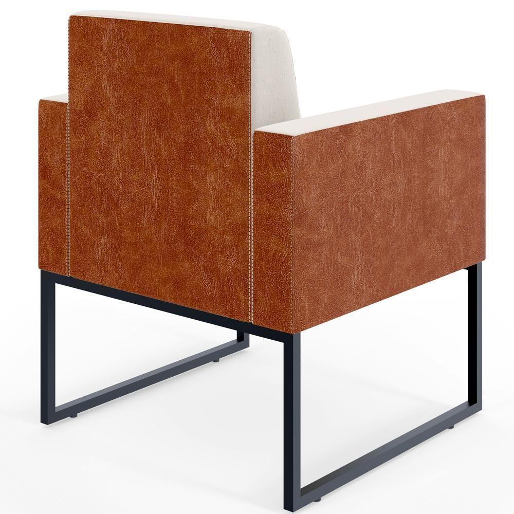 Kit 02 Poltronas Sala Base Metal Linho Cru Couríssimo Camel - 4