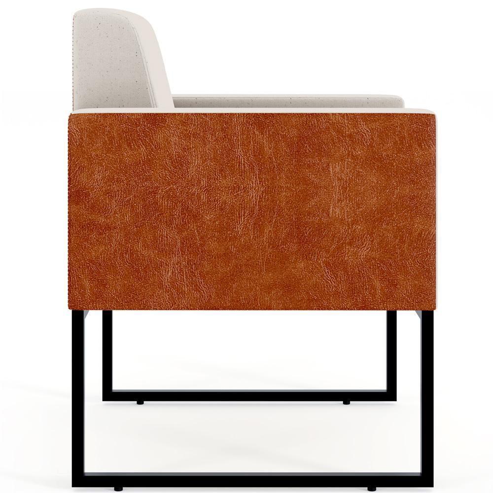 Kit 02 Poltronas Sala Base Metal Linho Cru Couríssimo Camel - 5