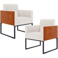 Kit 02 Poltronas Sala Base Metal Linho Cru Couríssimo Camel - 1