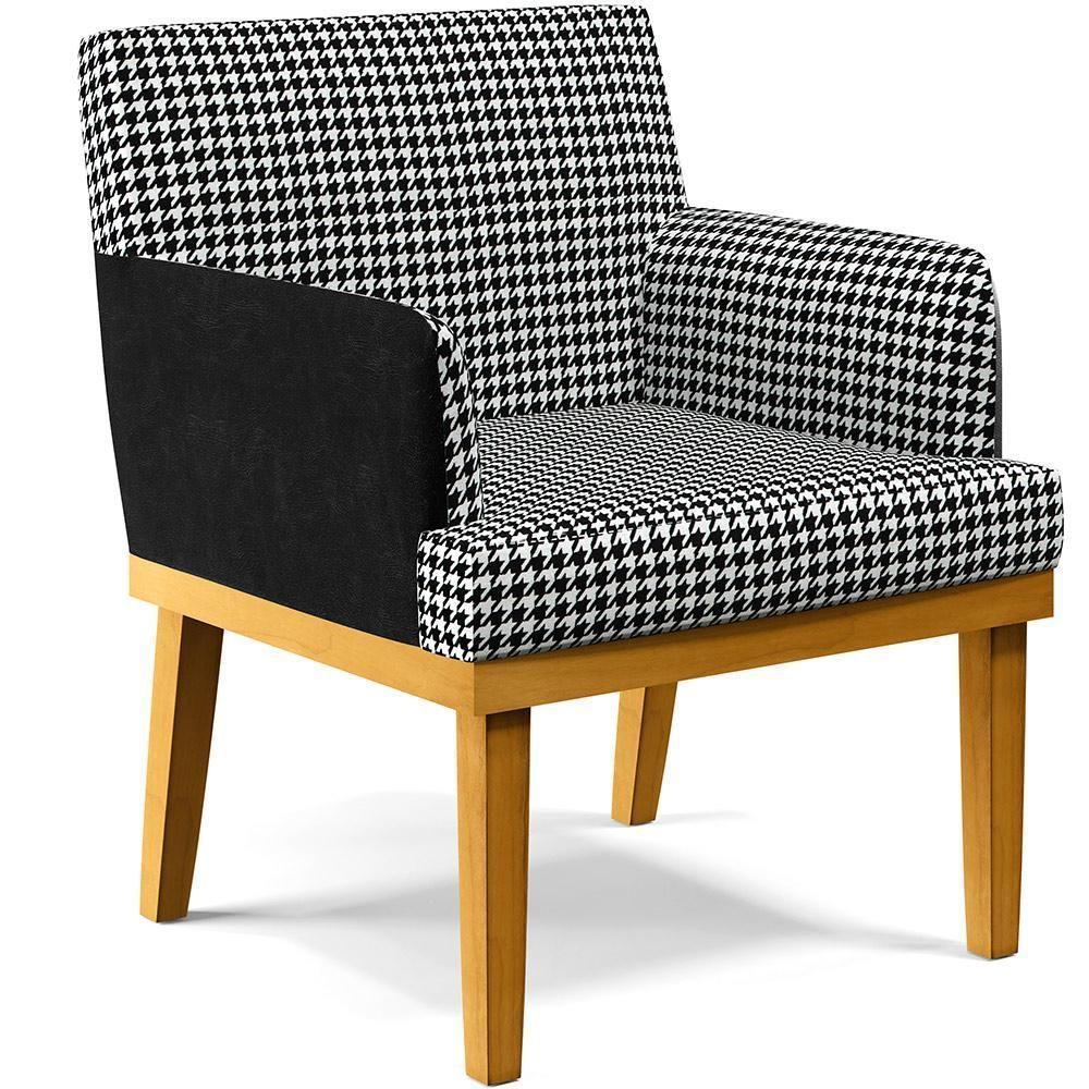 Kit 04 Poltronas Base Mel Suede Pied Poule Couríssimo Preto - 9