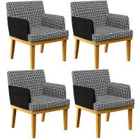 Kit 04 Poltronas Base Mel Suede Pied Poule Couríssimo Preto - 1