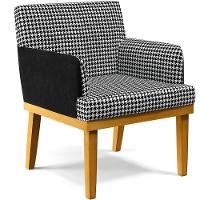 Kit 04 Poltronas Base Mel Suede Pied Poule Couríssimo Preto - 9