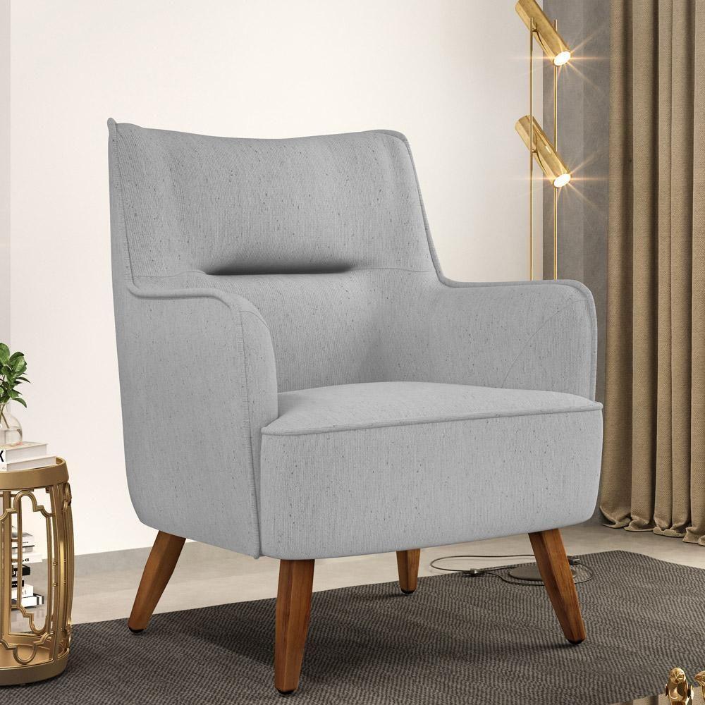 Poltrona Fixa Pés De Madeira Isabella Linho Cinza D-315 - 7