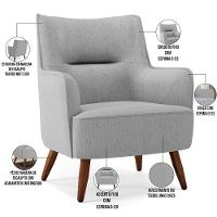 Poltrona Fixa Pés De Madeira Isabella Linho Cinza D-315 - 6