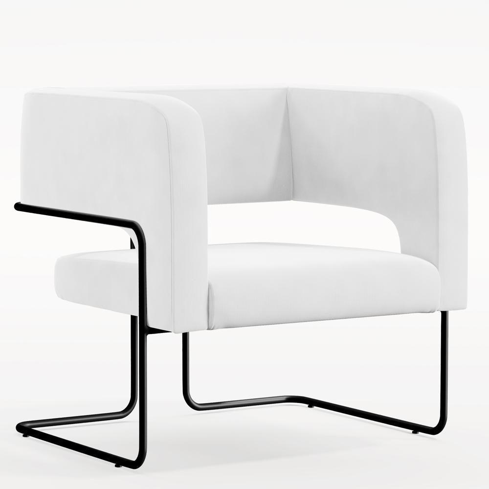 Poltrona Base De Aço Preto Corano Branco C-12 - 1