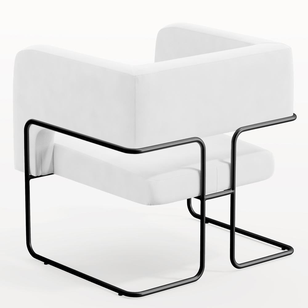 Poltrona Base De Aço Preto Corano Branco C-12 - 2